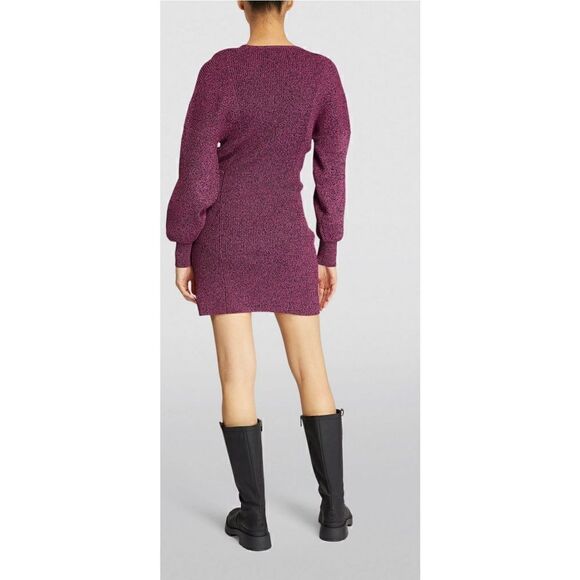 GANNI Puff-Sleeved Mini Dress in Carmine Rose NWT Size Medium - Picture 3 of 16